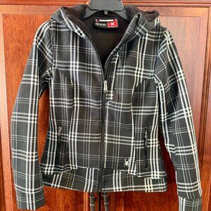 SPYDER Ski Jacket Black Plaid Fleece Lined Hooded Jacket Women's S